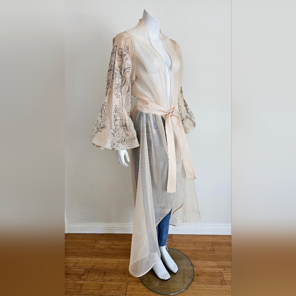 Not So Serious Kimono Embellished Sheer Duster Top Anthropologie - Picture 9 of 11